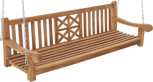 DELUKE Schaukelbank TABEL Holz Teak 200x70x61 cm | Hängebank Gartenschaukel Zum Aufhängen Veranda-Schaukel