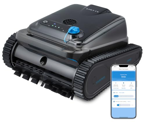 KLAMER Poolroboter Akku Kabellos, Wand & Boden, 150 Min, 200 m² | Bluetooth App-Steuerung, 4 Reinigungsmodi, Waschbarer Filterkorb, Display mit Akkuanzeige, bis 200 m², 150 Min Laufzeit