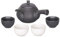 China-Trends Japanisches Teeset: Teekanne 500ml mit seitlichem Griff und 4 Teecups 70ml aus Keramik.