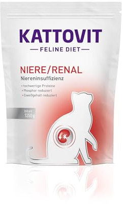 KATTOVIT - Niere/Renal Trockenfutter für Katzen | Katzen-Trockenfutter zur Unterstützung der Nierenfunktion für ausgewachsene Katzen. Diätfutter als Alleinfuttermittel | 1.250 g Huhn