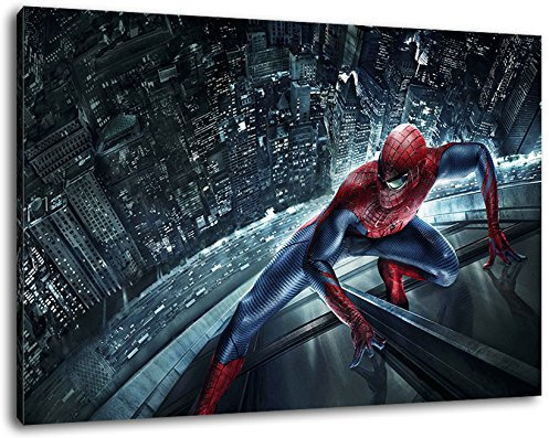 Spiderman Format 60x40 cm Bild auf Leinwand, XXL riesige Bilder fertig gerahmt mit Keilrahmen, Kunstdruck auf Wandbild mit Rahmen