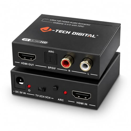 J-Tech Digital HDMI Audio Extractor 4K 60Hz HDMI to Optical SPDIF + RCA, Supports HDMI ARC Dolby Digital DTS CEC HDCP 1.4 [JTD4KATSW]