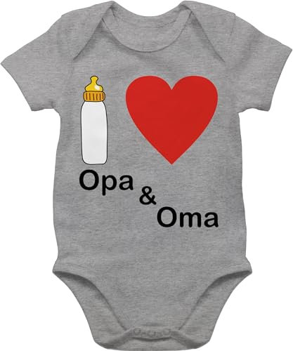 Shirtracer Baby Body Junge Mädchen - Aktuelle Trends - I love Opa und Oma Nuckelflasche - 1/3 Monate - Grau meliert - strampler enkelkind geschenke für babys großeltern bodys ich liebe & babybody