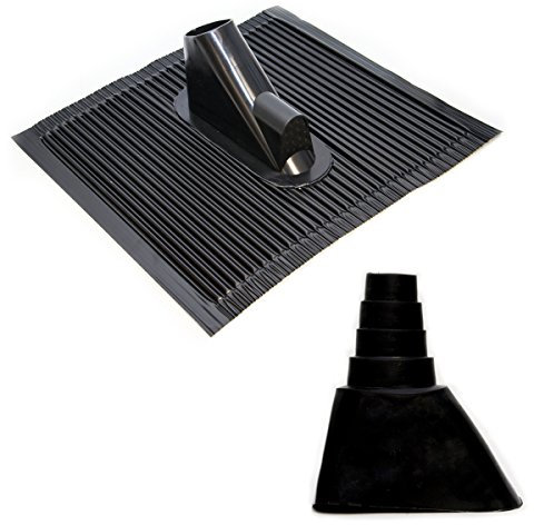 PremiumX Dachabdeckung mit Kabeleinführung Alu-Dachziegel Schwarz Dach Montage Abdeckung Ziegel Dachpfanne für Sat Dachsparrenhalter + Universal Gummimanschette Schwarz