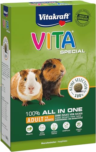Vitakraft Vita Special Adult, Hauptfutter für Meerschweinchen, mit Gräsern und Kräutern, geringer Calciumgehalt, für gesundes Fell, ohne Zusatz von Zucker und Getreide (1x 600g)