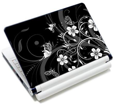 wortek Universal Notebook Skin für Laptops, Ultrabooks & Netbooks bis ca. 10,2 Zoll - Schmetterling Ranke Schwarz Weiß