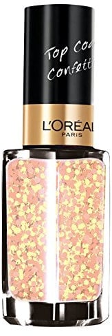 L'Oréal Paris Color Riche Le Vernis Top Coat Confettis Glitzer Nagellack/Glänzender Überlack mit Schimmereffekt in Orange und Gelb / 827 Confetti Apricot / 1 x 5ml