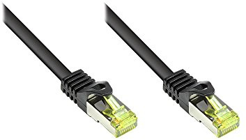 Good Connections RJ45 Ethernet LAN Patchkabel mit Cat. 7 Rohkabel und Rastnasenschutz RNS, S/FTP, PiMF, halogenfrei, 500MHz, OFC, 10-Gigabit-fähig (10/100/1000/10000-Base-T Ethernet Netzwerke) - z.B. für Patchpanel, Switch, Router, Modem - schwarz, 60 m