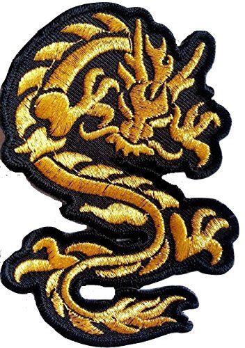B2SEE Drachen Gold 9 x 5,5 cm Aufnäher Patches für Jacken Jeans Kleidung Aufbügler Aufnäher Patches Applikation zum aufbügeln