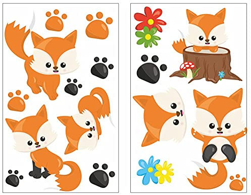 Samunshi® 17x Wandtattoo Süße Füchse Set Wandbilder Kinderzimmer Deko Junge Wandtattoo Kinderzimmer Mädchen Wandsticker Kinderzimmer 2x 16x26cm