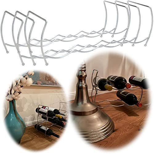 LS-LebenStil 3-Fach Weinregal Silber Metall 42x15cm stapelbar Wein Flaschenständer Flaschenregal