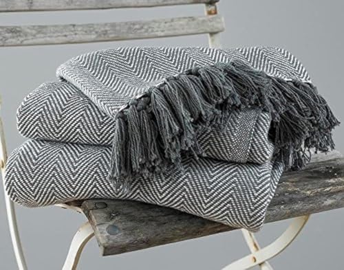 EHC Herringbone King Size 100% Cotton Throws for Sofa Bed Blanket Throw, 220 x 250 cm - Grey