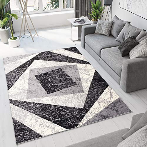 TAPISO Dream Teppich Modern Wohnzimmer Kurzflor Creme Grau Taupe Vierecke Geometrisch Meliert Schlafzimmer Esszimmer ÖKOTEX 140 x 200 cm