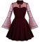 Wellwits Women's Keyhole Mesh Bell Long Sleeve Wine Party Christmas Dress L