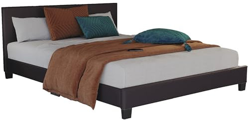 Vida Designs Lisbon King Size Bed, 5Ft Bed Frame Upholstered Faux Leather Headboard Low Foot End Bedroom Furniture, Brown (UKFR Certified)