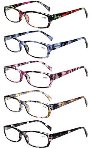 Kerecsen 5-Pack Reading Glasses Women Spring Hinge Pattern Design Glasses for Reading(+1.50, 5 Mix Color)