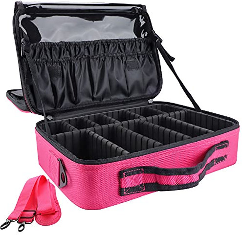 Kosmetiktasche, 3 Lagen Große Kapazität Professionelle Schminkkoffer Make Up Organizer Tasche wasserdichte Reise Portable Artist Schminktasche mit Verstellbaren Teilern und Riemen, 13.4