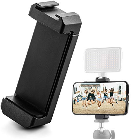 MOJOGEAR Soporte Universal para Trípode con Zapata Fría - Abrazadera de Teléfono Ajustable para Smartphones de hasta 9,5 cm de Ancho - Trípode para Teléfono - Negro
