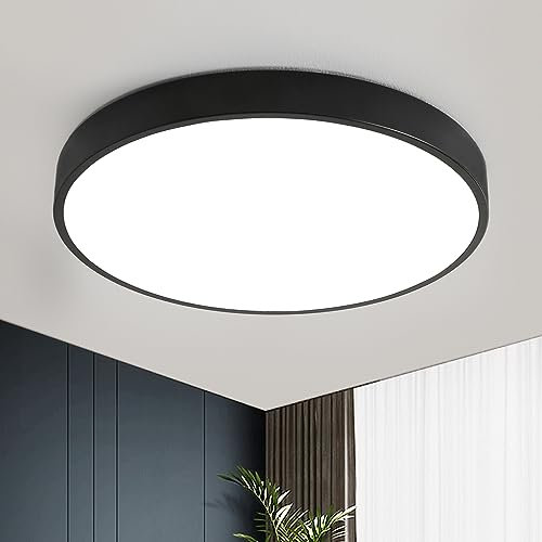 Natsen LED Deckenleuchte 24W ultraflache Deckenlampe Ø30x4cm, warmweiß 3000K, schwarz runde Leuchte für Wohnzimmer Schlafzimmer Arbeitszimmer Küche Diele Flur