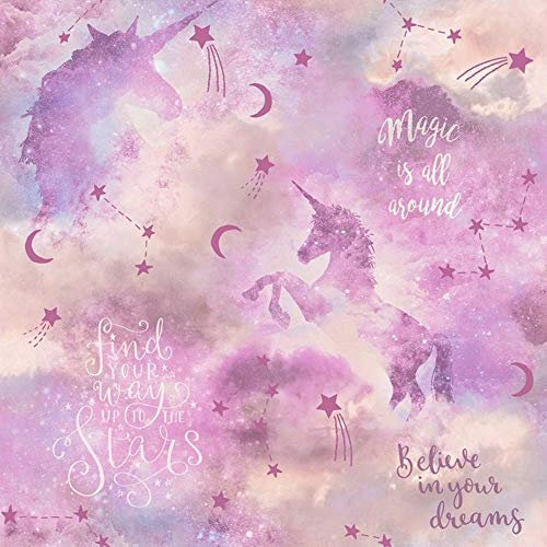 YöL Glitter Unicorn Wallpaper Blush Pink Stars Shimmer Typography Vinyl