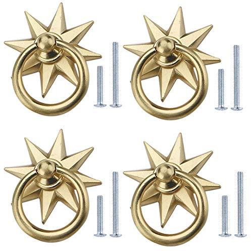 Hdtyyln Haidong 4 Pcs Creative Zinc Alloy Octagonal Star Retro Door Handle Copper Brushed Knob Shoe Closet Drawer Pull Hardware