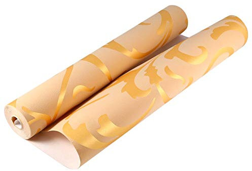 Luxuriöse Vlies-Tapete, 3D-Relief, Wallpaper nicht-gewebt, Damast-Tapete, Goldfarben, für Zuhause, Wohnzimmer, Schlafzimmer, TV-Hintergrund, 0,53 x 10 m