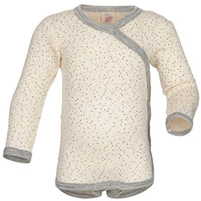 Baby Wickelbody langarm Wolle & Seide, Engel Natur, Gr. 50/56-74/80 (50-56, Natur (bedruckt))