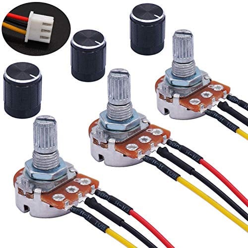 Taiss 3 Stück 1K Ohm Linear Taper Drehpotentiometer WH148 B1K 3 Pin mit XH2.54-3P Anschlusskabel Kabel + Schwarzer Knopf Abdeckkappe 148-1k-BKL