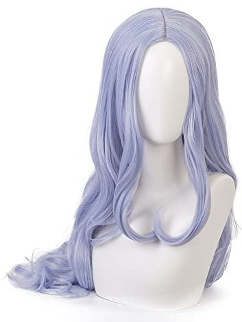 Cosplay Perücke Anime Kostüm mit grau-lila langen lockigen Wellenperücken für Frauen Halloween Familienparty