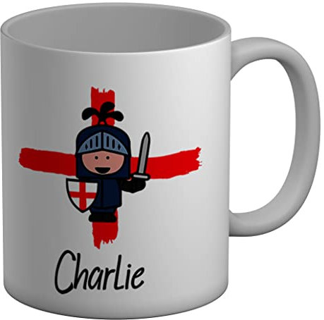 Shopagift Personalised St George's Day Knight England Flag White 11oz Large Mug Gift Cup