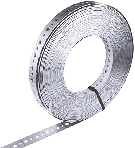 AERZETIX - C57281 - Rouleau/ruban d'assemblage 25 m perforée droit - largeur 20 mm - bande de fixation/montage - Ø de trous 4 et 6 mm - en acier DX51D + Z275 - couleur argent