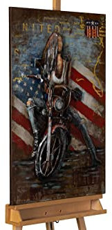 KunstLoft Metallbild 3D | 100% HANDGEFERTIGT | 60x90x8,5cm | Wandbild Metall Deko 'American Girl' | Frau | Bunt | Metall Wanddeko Wohnzimmer