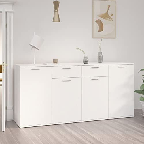 Mogou Sideboard, Kommode, Kommoden & Sideboards, Schrank Wohnzimmer, Commode, Schlafzimmerkommode, Weiß 160x36x75 cm Spanplatte