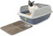 CAT CENTRE Big Grey Open Cat Litter Tray + Grey Tray Mat High Sided Rim Extra Deep Anti-Spillage XL Toilet Box Pan Loo High-Spraying Adult Cats Lowered Entry Step Detachable Rim Rounded Corners