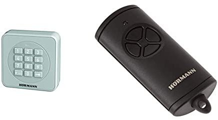 Hörmann Funk-Codetaster FCT3-1 BS (868 MHz, zur Steuerung von bis zu 3 Torantrieben, Tastatur beleuchtet, Farbe RAL 7040) 4511856, grau & Handsender HSE4 mit 4 Tastenfunktionen, schwarz 4511736