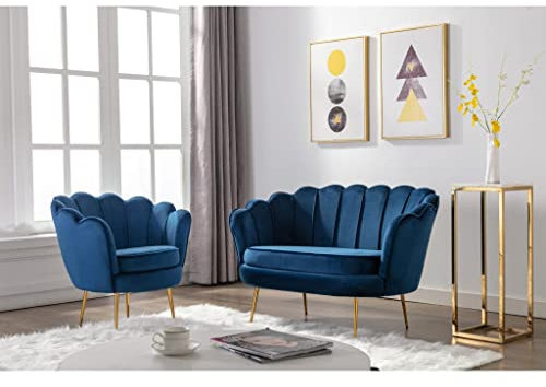 Vente-unique Dandelion Set f«¨r 2-Sitzer und Sessel aus Samt, Nachtblau