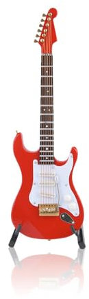 Cyrank E-Gitarren-Ornament, 18 cm Holz-Musikinstrument-Modell, E-Gitarren-Display-Ornament mit Ständer, Miniatur-Musiknachbildung, Dekoration(Rot)