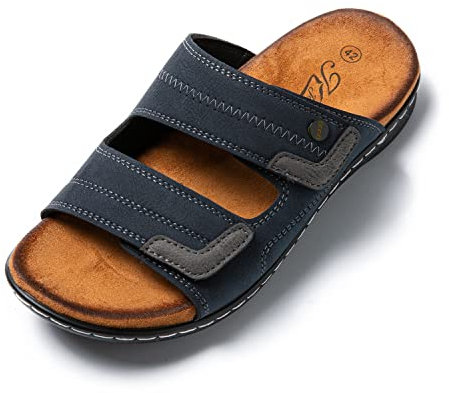 JOMIX Sandales Homme en Cuir Chaussures de Plage Tongs Hommes Chaussons d'été Confortables pour Maison Piscine Mer Douche (Marine, 42)