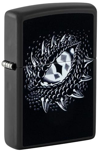 Zippo Windproof Lighter, Dragon Eye Design – Matt Black, Black Light – Refillable, Reusable, Windproof Design – Comes in Gift Box – Made in USA