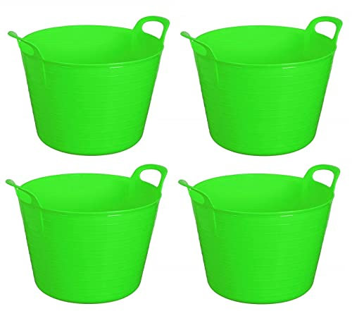 Large Plastic 42 Litre Flexi Tub Toy Storage Bucket Builders Home Garden Horse Feed Trug Container with Handles (Light Green Set Of 4)