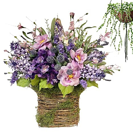 Pink Berry Wildflower Door Hanger | Pink Berry Wildflower Door Basket Garland,Wildflower Ornaments Spring Welcome Sign for Farmhouse Front Door, Wedding Home Decor Tumotsit