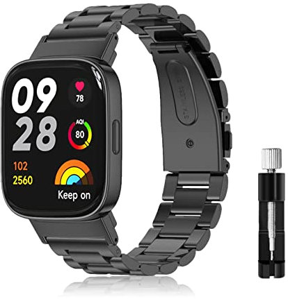 LanQii Armband Kompatibel mit Xiaomi Redmi Watch 3, Edelstahl Metall Ersatz Uhrenarmband Schnellverschluss Damen Herren Ersatzarmband für Xiaomi Redmi Watch 3 -Schwarz