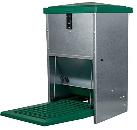 horizont Futterautomat Hühner Feedomatic mit Trittplatte, 8kg, verzinkt, Futterautomat für Hühner, ideales Hühner Zubehör, rattensicher, Futterspender Hühner (8kg Füllmenge)