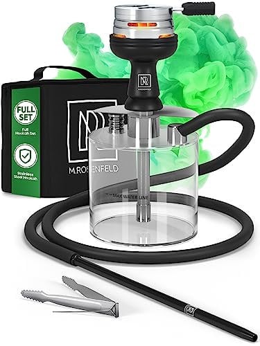 Mini Shisha To Go M. ROSENFELD con Bolsa y Accesorios Premium – Set Completo con Cabeza, Manguera, Boquilla, Difusor y Base Acrílica – Portátil y Lista para Usar (Negro)