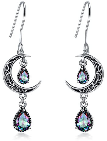VONALA Boucles d'oreilles celtiques pendantes en argent 925 - Vert/rouge/violet - En argent sterling - Cadeau pour femme et fille, 45*12mm, Argent, Cristal