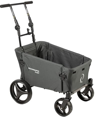 Beachwagon PUSH® Foldable Bollard Cart Trolley for transporting children, home animals and things with a load capacity of 22 kg 87 x 52 x 107 cm (Light grey)