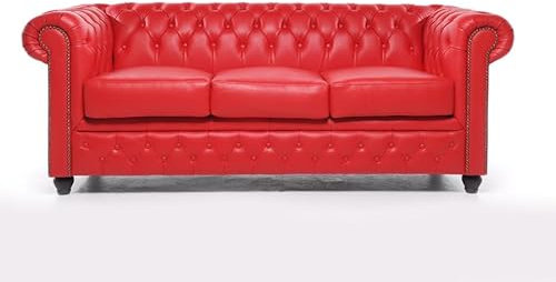 Chesterfield Sofa Brighton - The Brand | 3 Sitzer | 100% Leder, handgefertigt, Original Breite 200 cm (Rot)