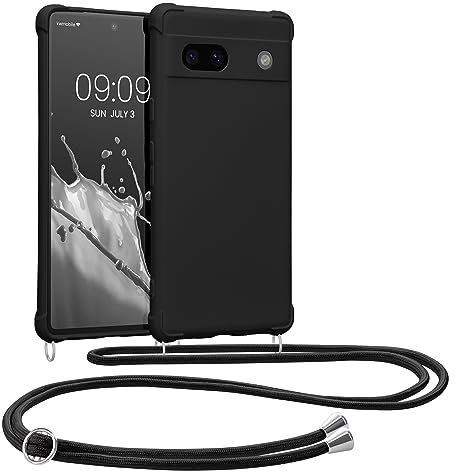 kwmobile Necklace Case kompatibel mit Google Pixel 7a Hülle - Cover mit Kordel zum Umhängen - Silikon Schutzhülle Schwarz