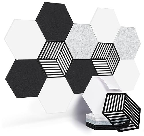 Yrendenge Hexagon Akustikplatten, 12 Stück Akustikplatten Selbstklebend Schalldichte Akustikpaneele, Hoher Dichte Schalldämmung Wand Panel Schallabsorber Wand für Decken Tonstudio Wanddekoration