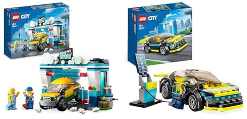 LEGO 60362 City Autowaschanlage, Set mit Spielzeugauto & 60383 City Elektro-Sportwagen Set, Rennwagen mit Minifigur, Spielzeugauto für Jungen und Mädchen ab 5 Jahren, Geschenk zum Geburtstag